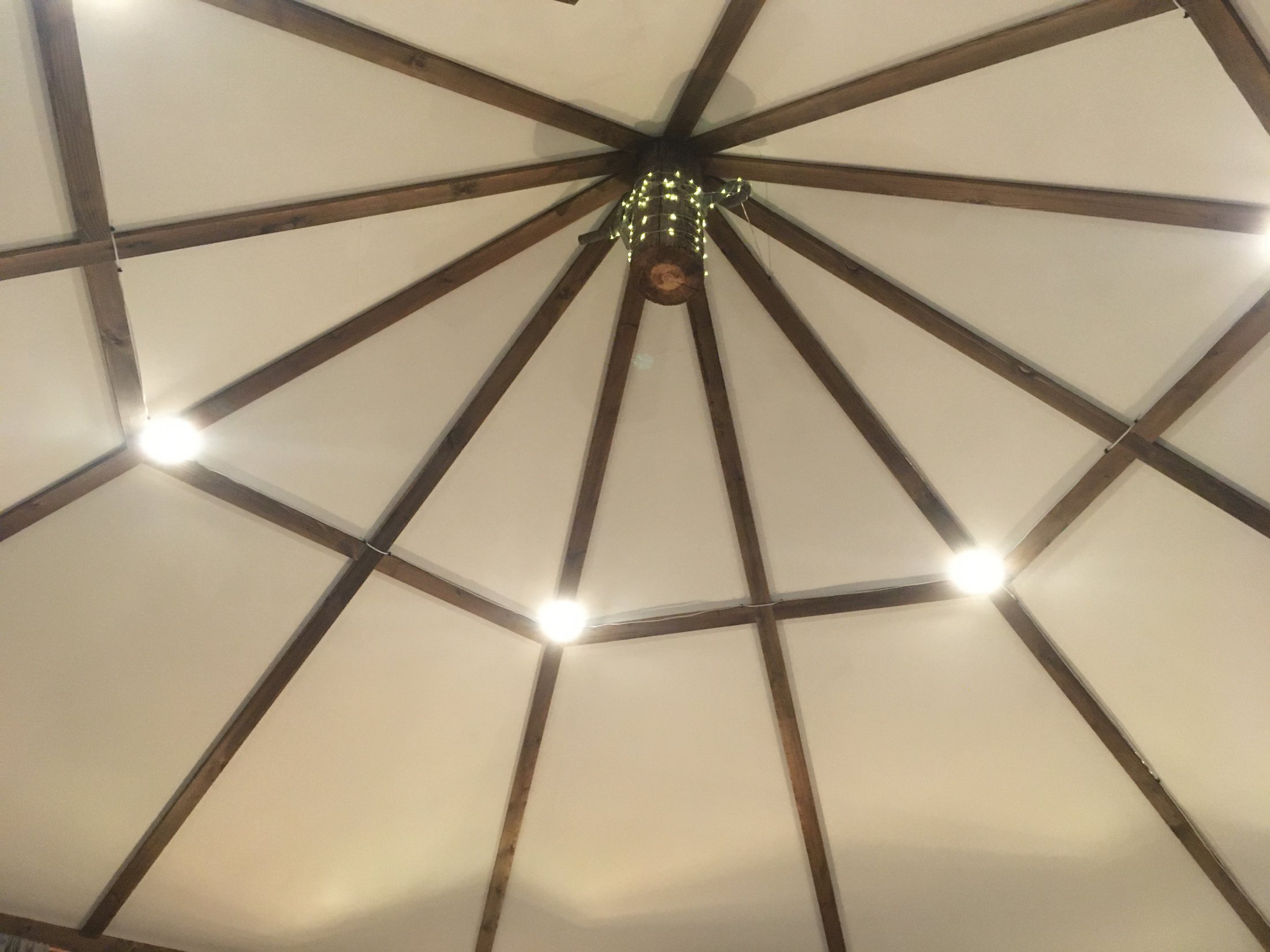 Noss Mayo yurt ceiling at night