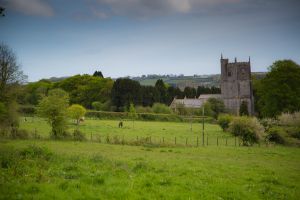 View to the church from fields