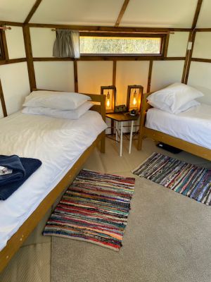 Yurt set up with Single Beds