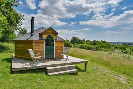 Haye Yurt - decked area with seating 