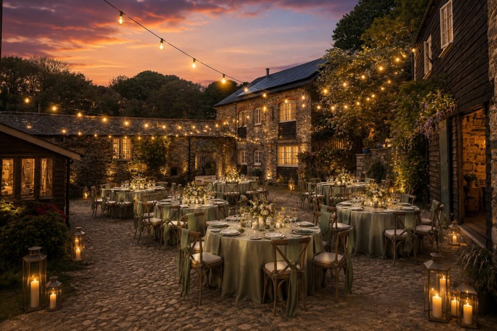 Cobbled courtyard wedding breakfast