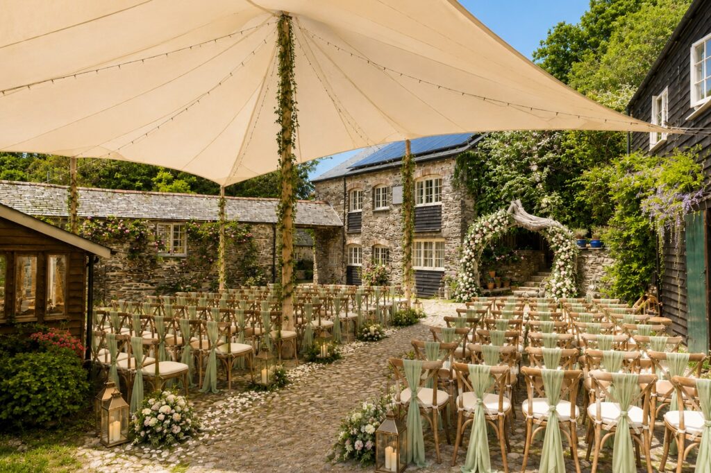 Cobbled courtyard wedding ceremony