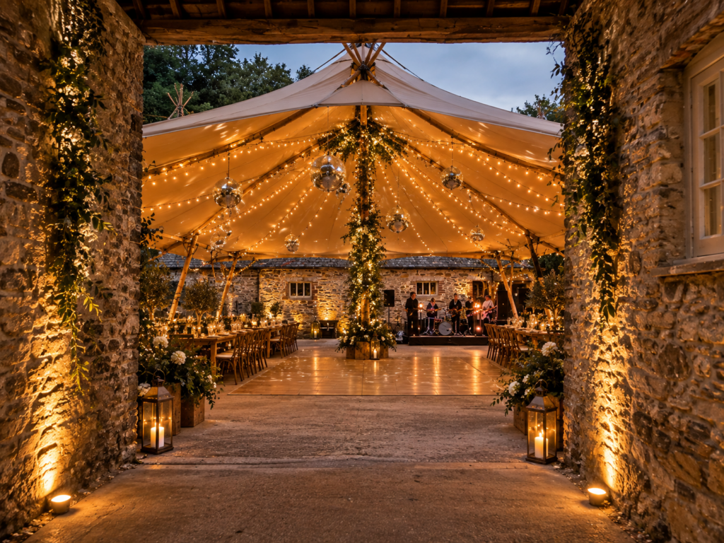 Second courtyard with Tipi for wet weather back and evening of dancing